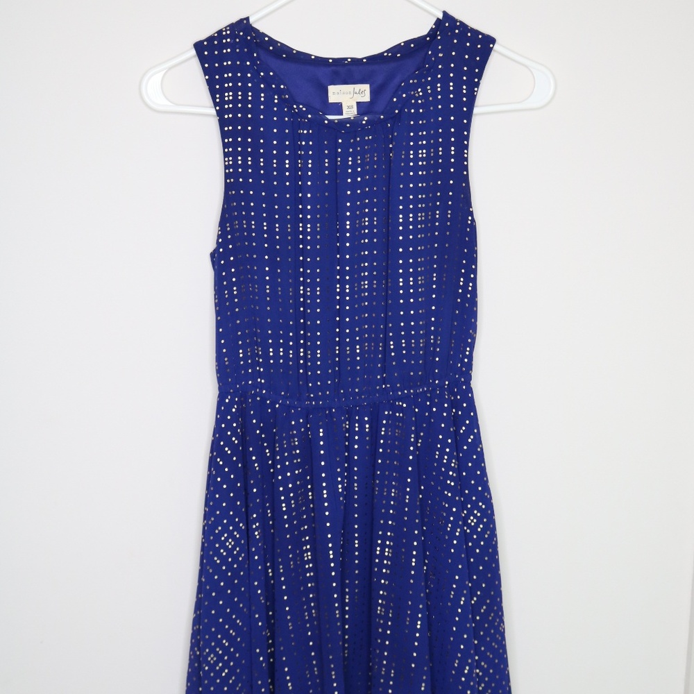 Maison Jules Blue & Gold Polka Dot Dress